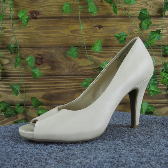 GNW Women's Cassie Peep Toe‎ Beige Synthetic Pump 9 Medium Gently Used 2025 - Picture 1 of 6